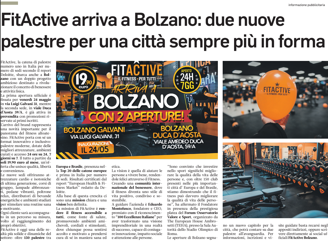 FitActive Bolzano Galvani - Articoli e rassegna stampa
